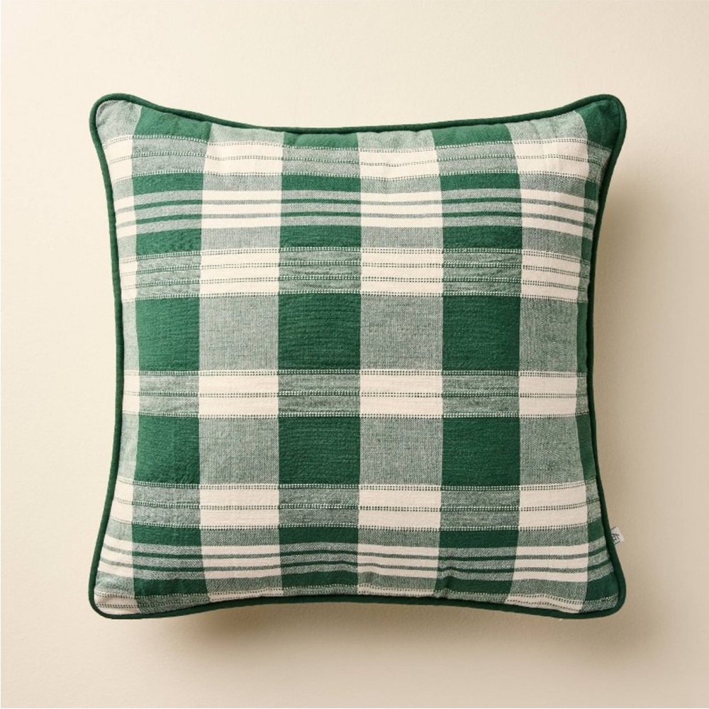 18"x18" Plaid Square Toss Pillow Cream/ Green - Hearth & Hand with Magnolia